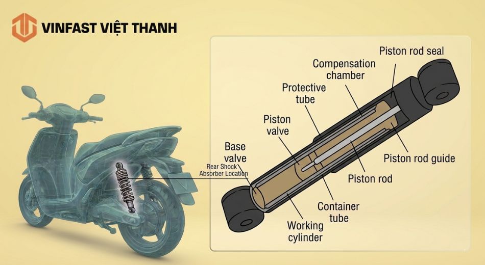 Giảm chấn thuỷ lực gồm những bộ phận nào