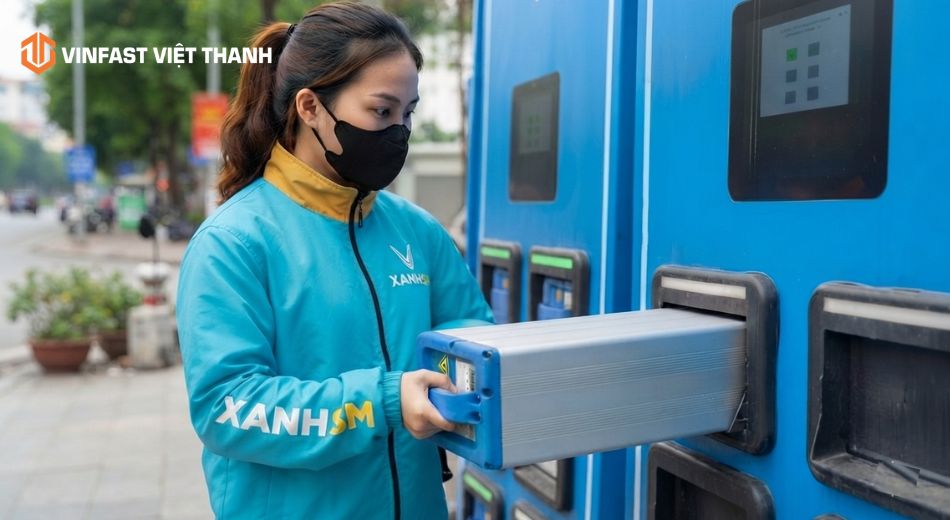Quy trình đổi pin xe máy điện tại trạm